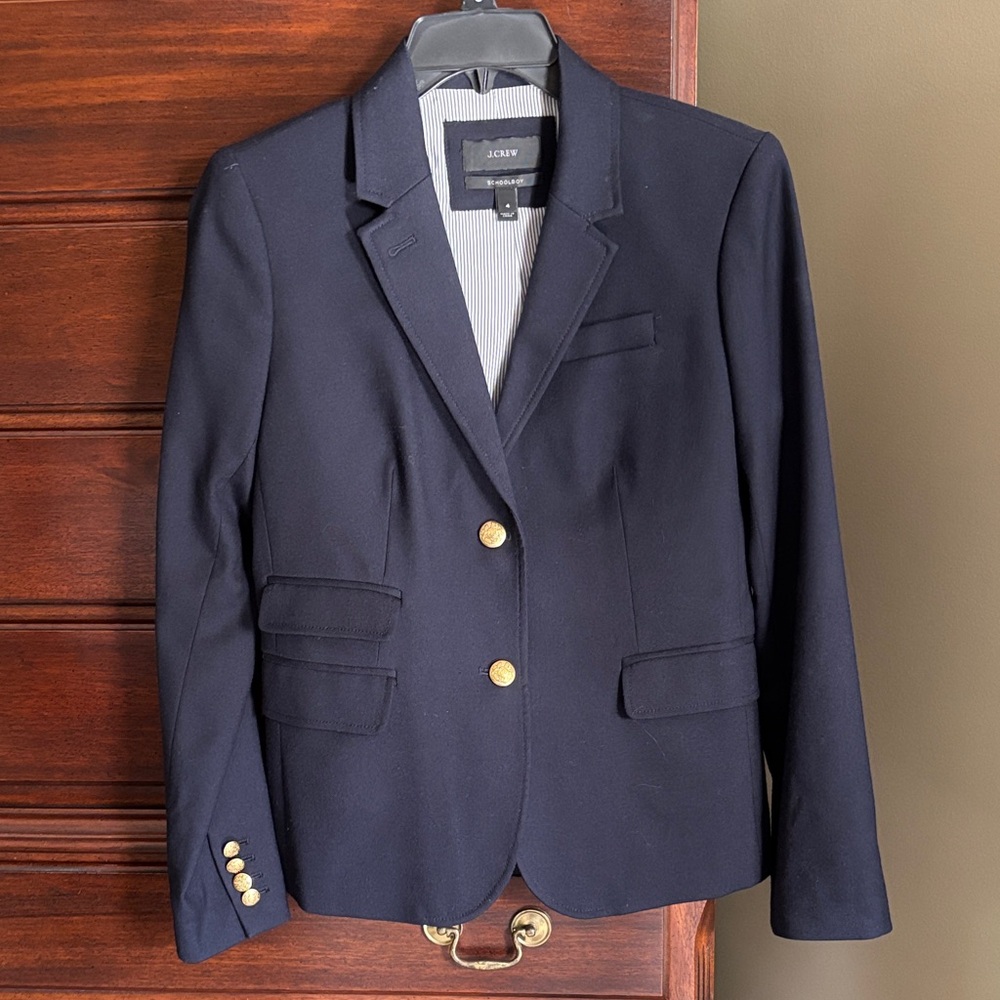 J. Crew Navy Wool Blazer with Gold Buttons
